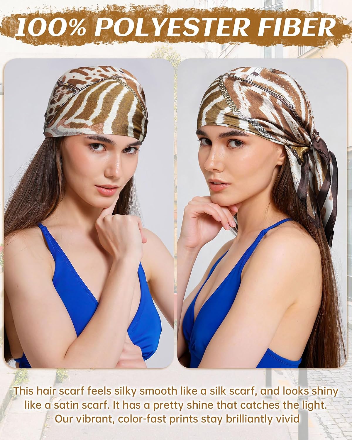 Mesovor 27.5" Square Head Hair Scarf for Women, Like Satin Silk Scarves Sleeping Hair Wrapping Night | Bandanas Headband