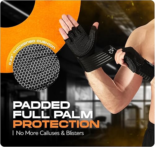 Vista 17 de Special Essentials Guantes de entrenamiento para hombres y mujeres, guantes antideslizantes para levantamiento de pesas con acolchado y correa