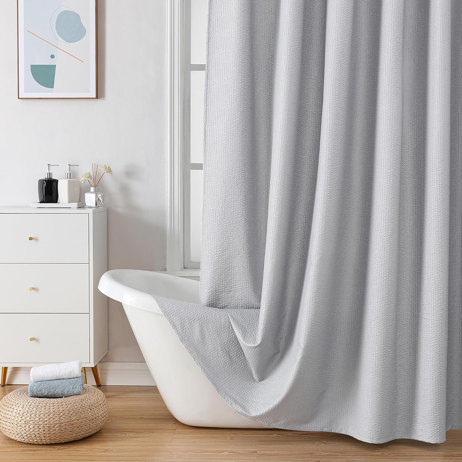 HOMETHREADS Embrace Luxury with Our 6-Feet Long Premium Polyester Shower Curtain with 12 Hooks for a Lavish Bathroom Ambiance | Stylish, Splendid, and Perfectly Sized (Grey_Leaf, 180x200cm) — Amazon image 23