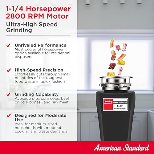 Miniatura 4 de American Standard 10-US-AS-12-SL - Triturador de basura, 1.25 HP delgado, color negro
