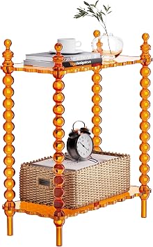 Acrylic Side Table 2-Tier, Clear Nightstand with Storage, Narrow Bedside End Table for Small Spaces Orange, 20.6"10.426