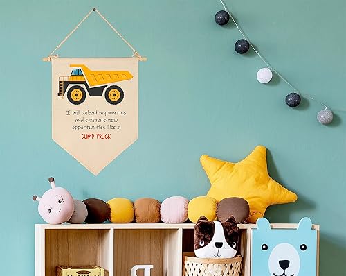 Miniatura 5 de Vehículo de construcción de transporte, afirmaciones positivas para niños, decoración de bandera para bebés, recién nacidos, letrero de pared,