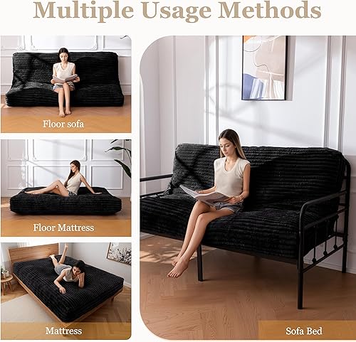 Miniatura 7 de YOSHOOT Colchón de futón de 8 pulgadas, sofá cama de futón grueso, colchón de piso para adultos, relleno de espuma triturada (marco no incluido),