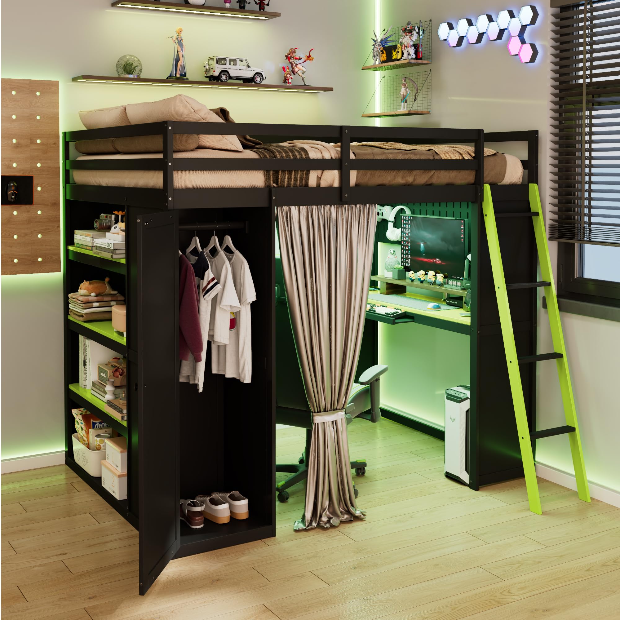Photo 1 of ***PARTIAL SET - PRICE ADJUSTED*** Merax Full Loft Bed with Desk, Wardrobe, USB, RGB Lights
