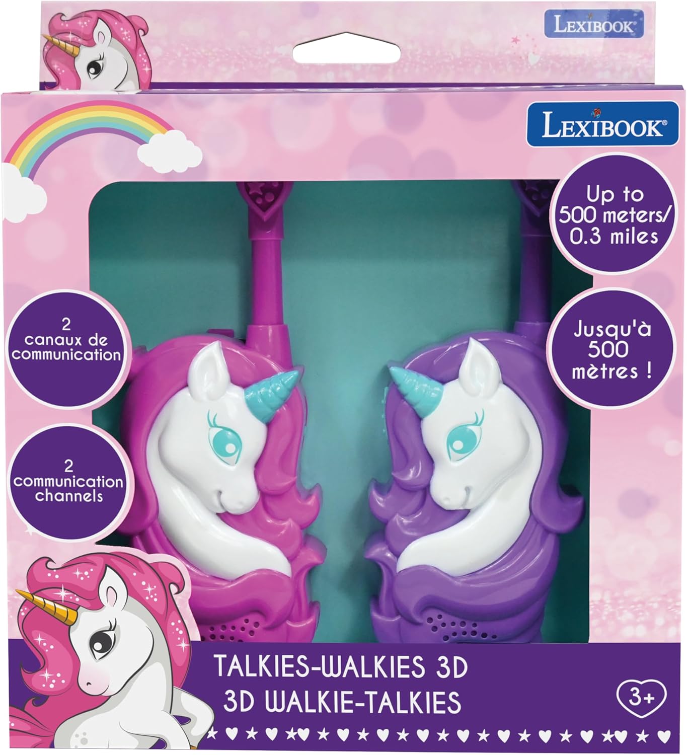 Lexibook, Unicorn, 3D Unicorn Walkie-Talkies, 550 Yards Range, 2 Communication Channels, Belt Clip, Pink/Purple, TW18UNI - Image 4
