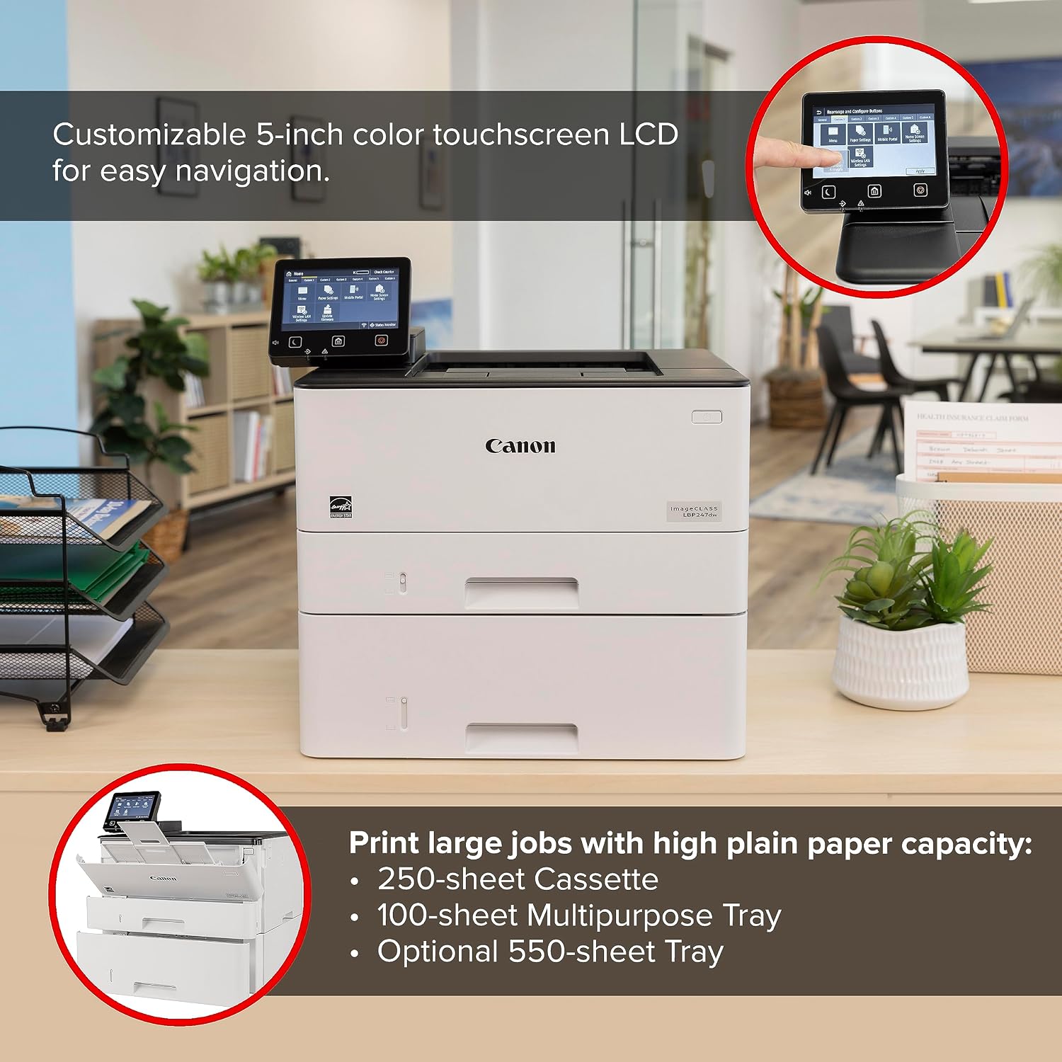Canon imageCLASS LBP247dw - Monochrome Duplex, Wireless Laser Printer, Single Function, Mobile Ready, with 5 inch Color Touchscreen and 1 Year Limited Warranty, 42 PPM, White