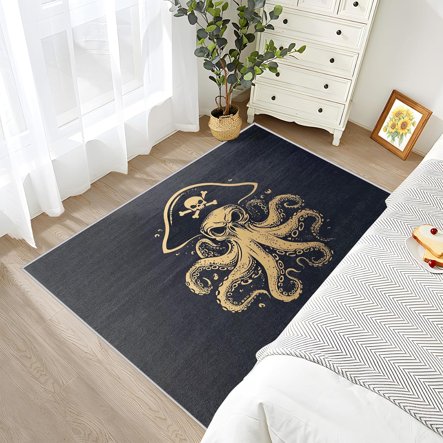 Pirate Area Rug - 6x9 - Octopus Nautical Design - Ocean Sea Animal Marine Life Carpet - Home Decor