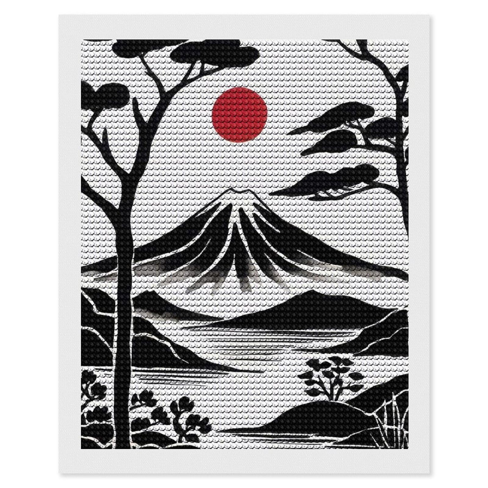 Junmoney Mount Fuji Landscape Diamond Painting Set 16"x20", Modern Decor, for Beginners, Printed Canvas, Thoughtful Handmade Gift, with Tool Kit