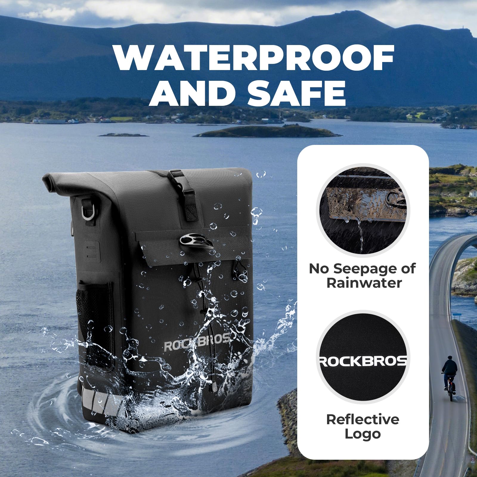 ROCKBROS Borse Bici Posteriore Laterali, Borsa Bicicletta Portapacchi, Zaino Impermeabile, Portabagagli Multifunzionali con Capacità Massima 18L, Ideale per Ciclismo, Escursione