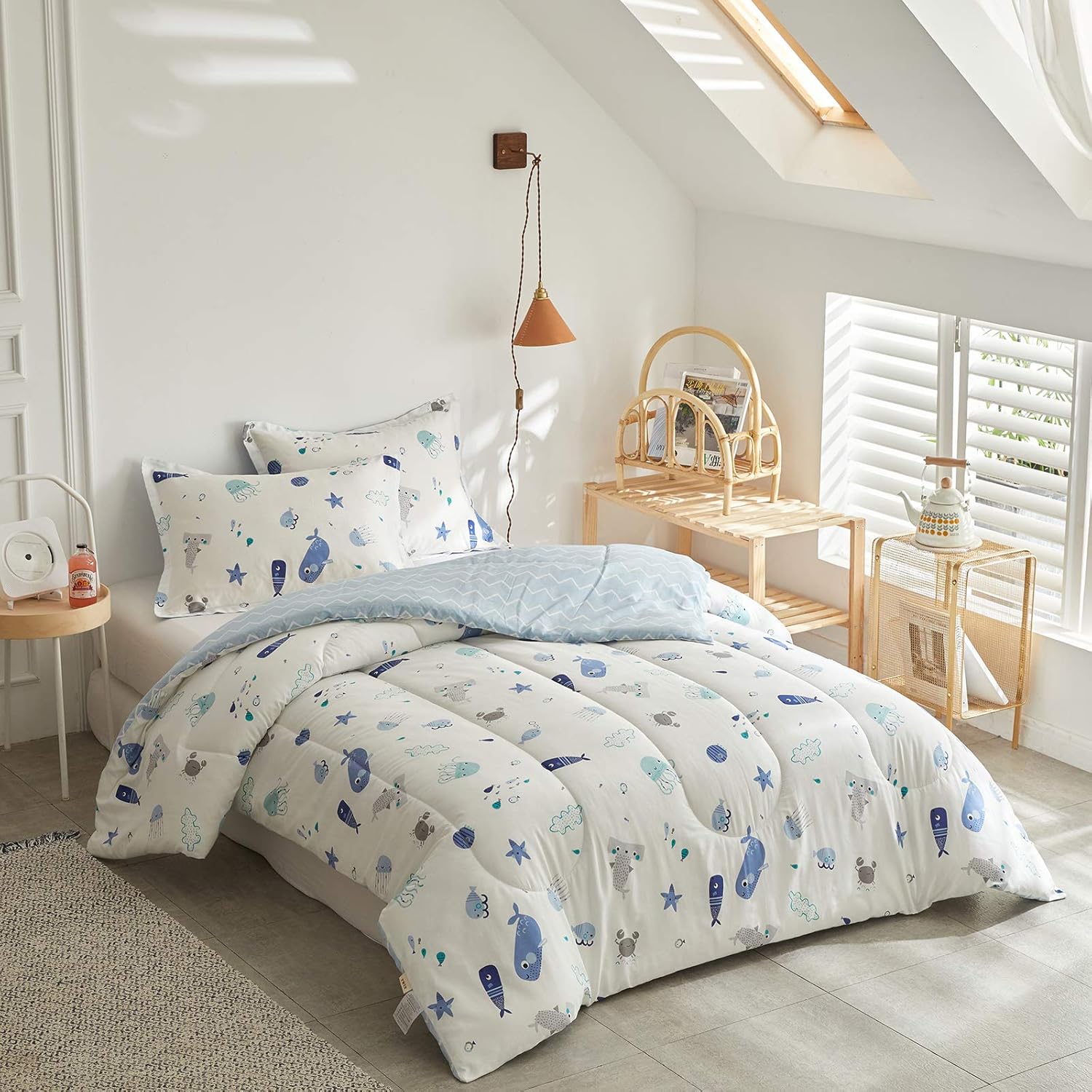 Joyreap 3pcs Premium Cotton Comforter Set for Kids Boys n Girls, Vibrant Ocean Theme Starfish Whale Crab Printed, Skin-Friendly Breathable Bedding Comforter for All Season (Full/Queen, 88x88 inches) - Image 2