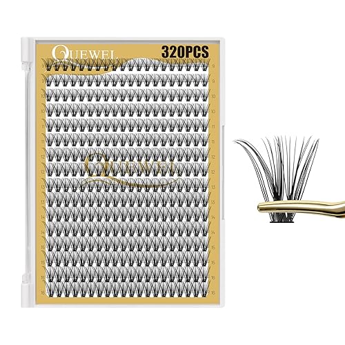 Miniatura 23 de QUEWEL Extensiones de pestañas en racimo de 320 unidades, pestañas rizadas 50D, C, mezcla de pestañas individuales de 0.47 a 0.70 pulgadas, racimos