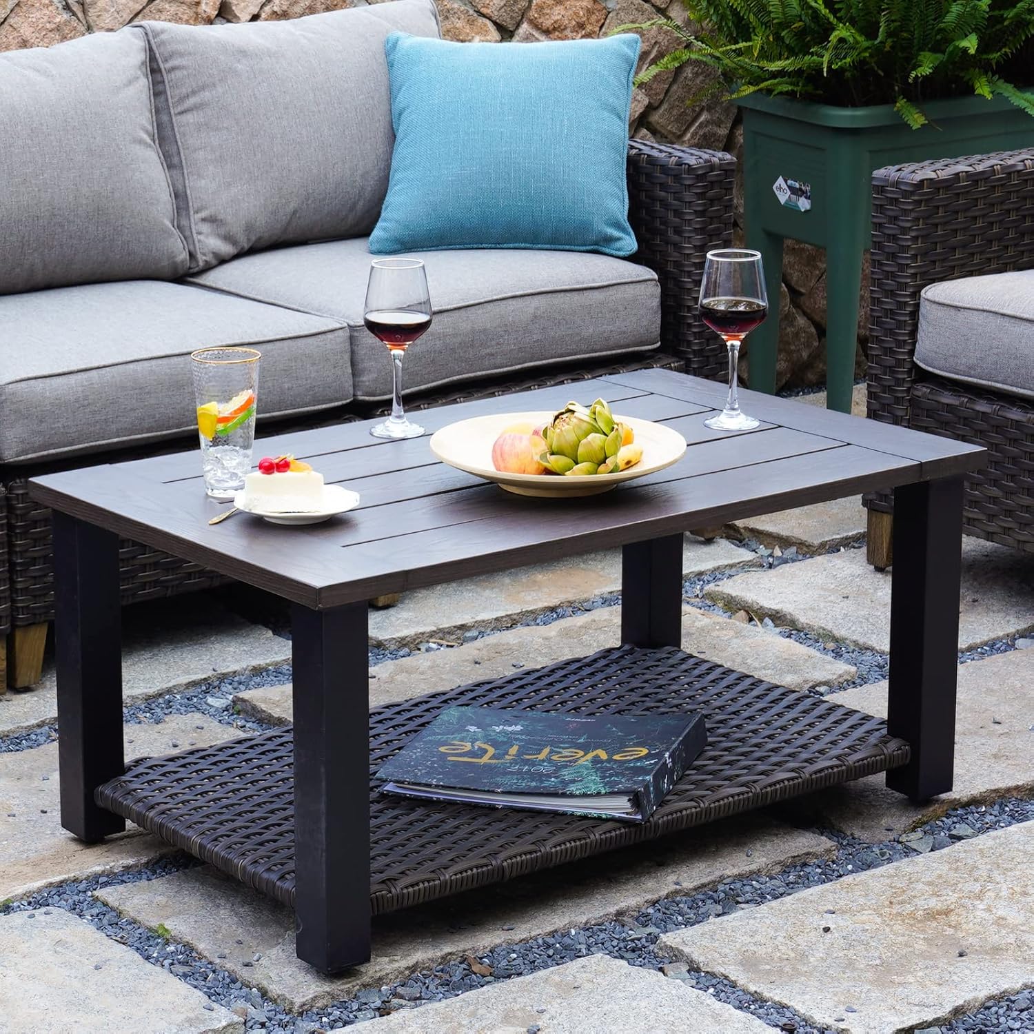 Grand patio Outdoor Coffee Table 40 in Patio Steel Side Table Modern Rectangle Coffee Table Fit with Patio Conversation Set All Weather with Rattan Storage : Patio, Lawn & Garden
