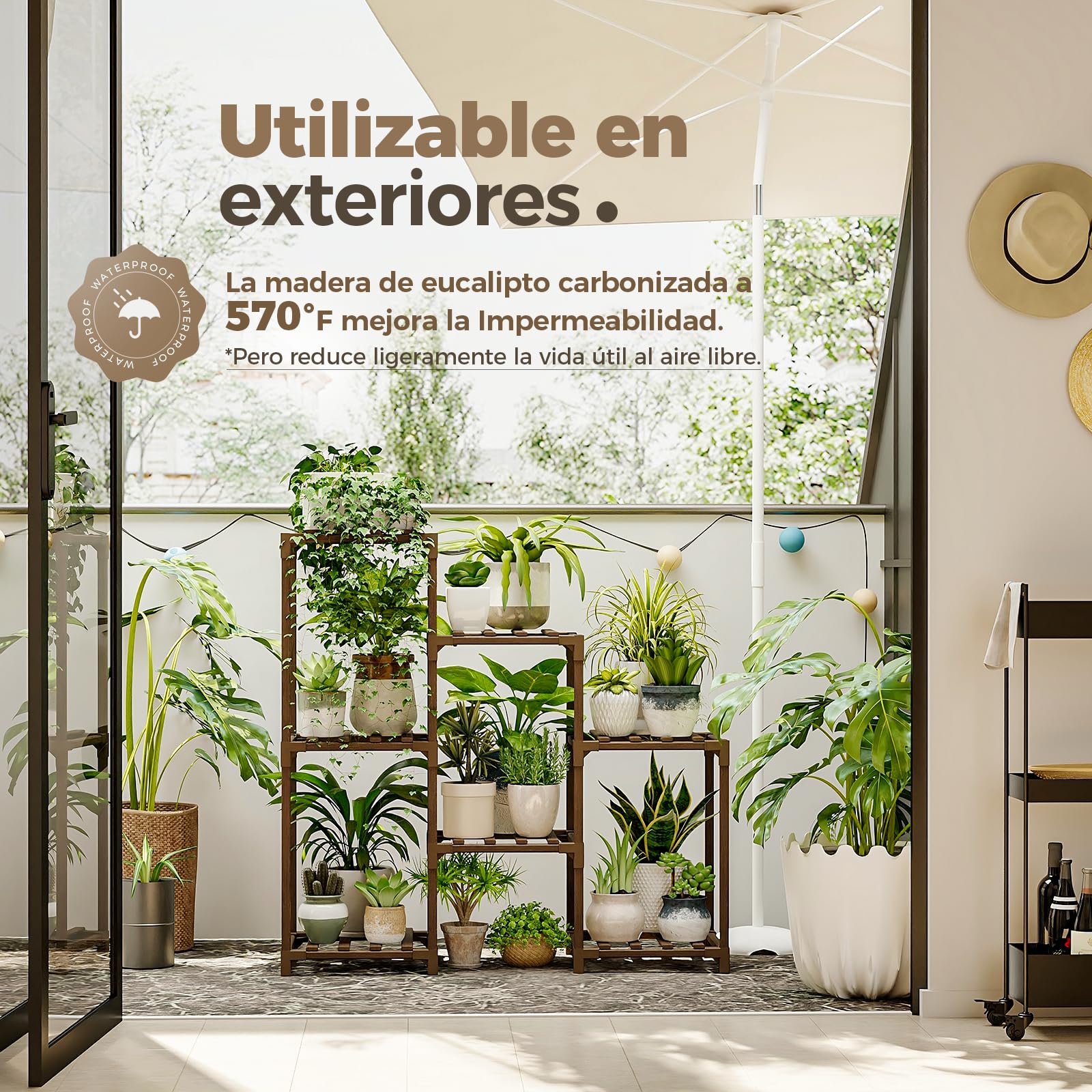 Bamworld Soportes para plantas de interior, estante escalonado de madera para plantas al aire libre para múltiples plantas,3 neumáticos,7 escalera, soporte para plantas,mesa para ventana,jardín,balcón - 4