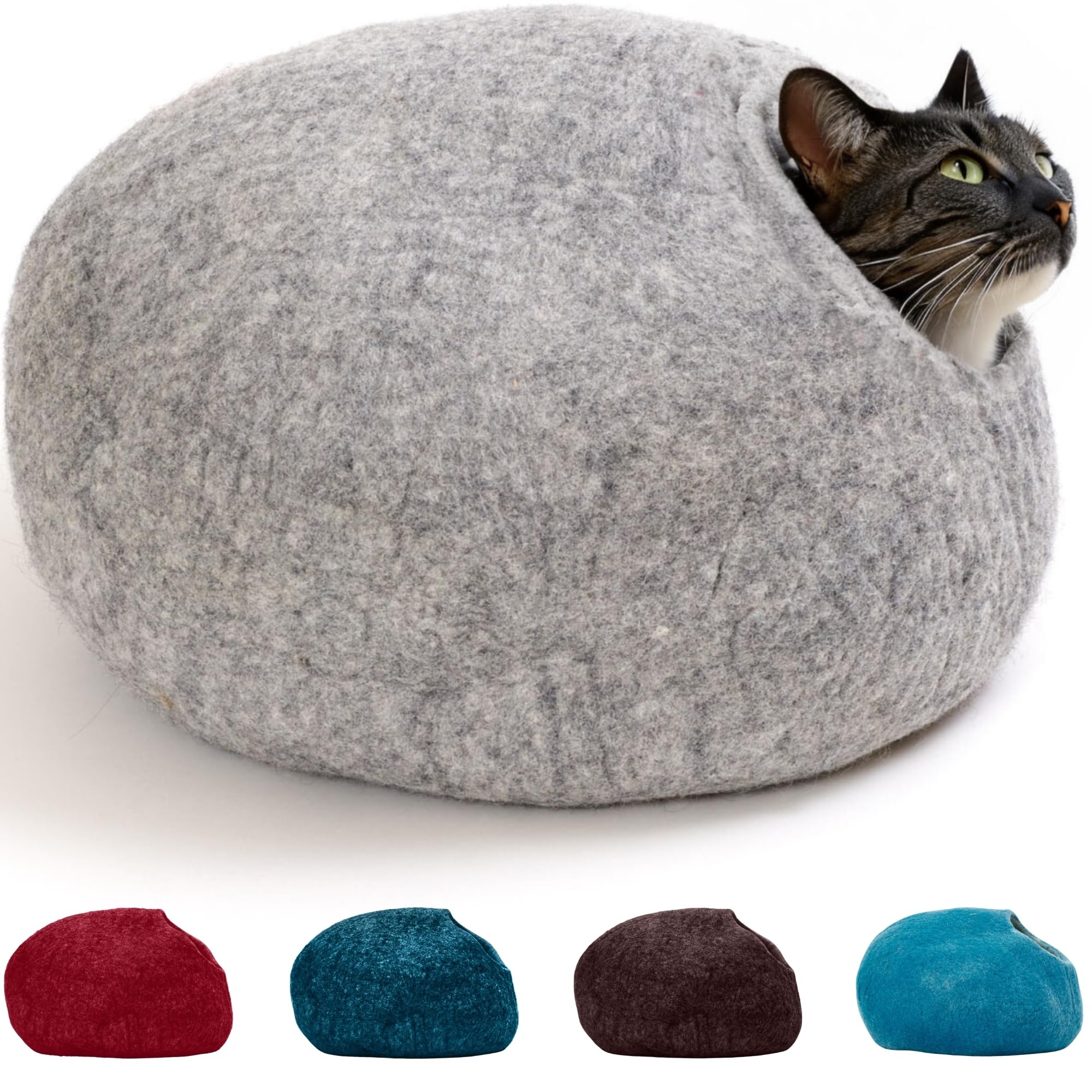Cueva del Gato casa del Gato Cama del Gato XL – también para Gatos Grandes – Robusto en el Exterior y Peluche Suave en el Interior – Hecho a Mano de Lana de Nueva Zelanda (Gris)