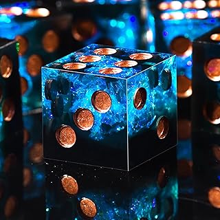 AUSTOR 6 Sided Resin D6 Dice Set, 16mm, Handmade, Sharp Edge, 6 Pieces, Metal Case, Black & Blue