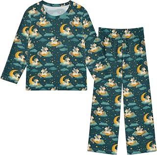 Cartoon Unicorns Cloud Pajama Sets Long Sleeve Top with Pants Soft Sleepwear 2 Piece Pjs Set Size 9-10 Y