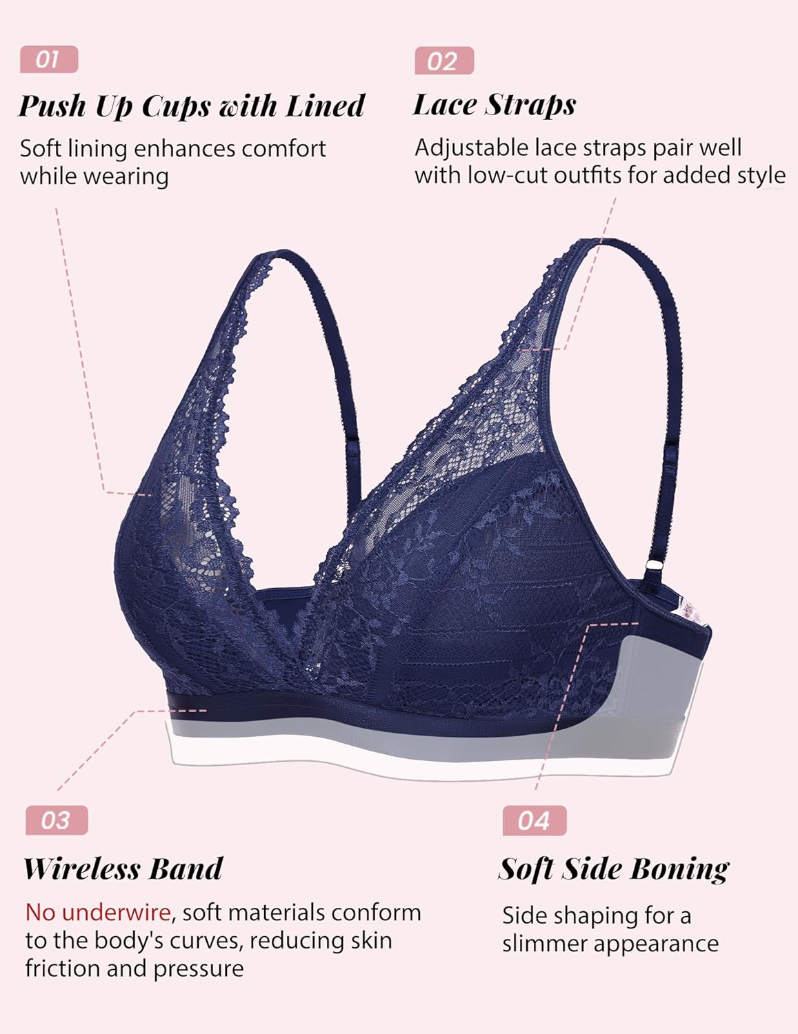 Avidlove Lace Bralette for Women Sexy Deep V Neck Wireless Bralette Plunge Unpadded Bras Everyday Bra - Image 3