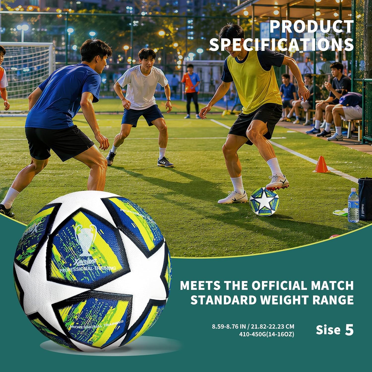 Professional Soccer Ball Size 5 | Thermal Bonded Waterproof PU Match-Quality Training Ball with Pump, Christmas Birthday Gifts