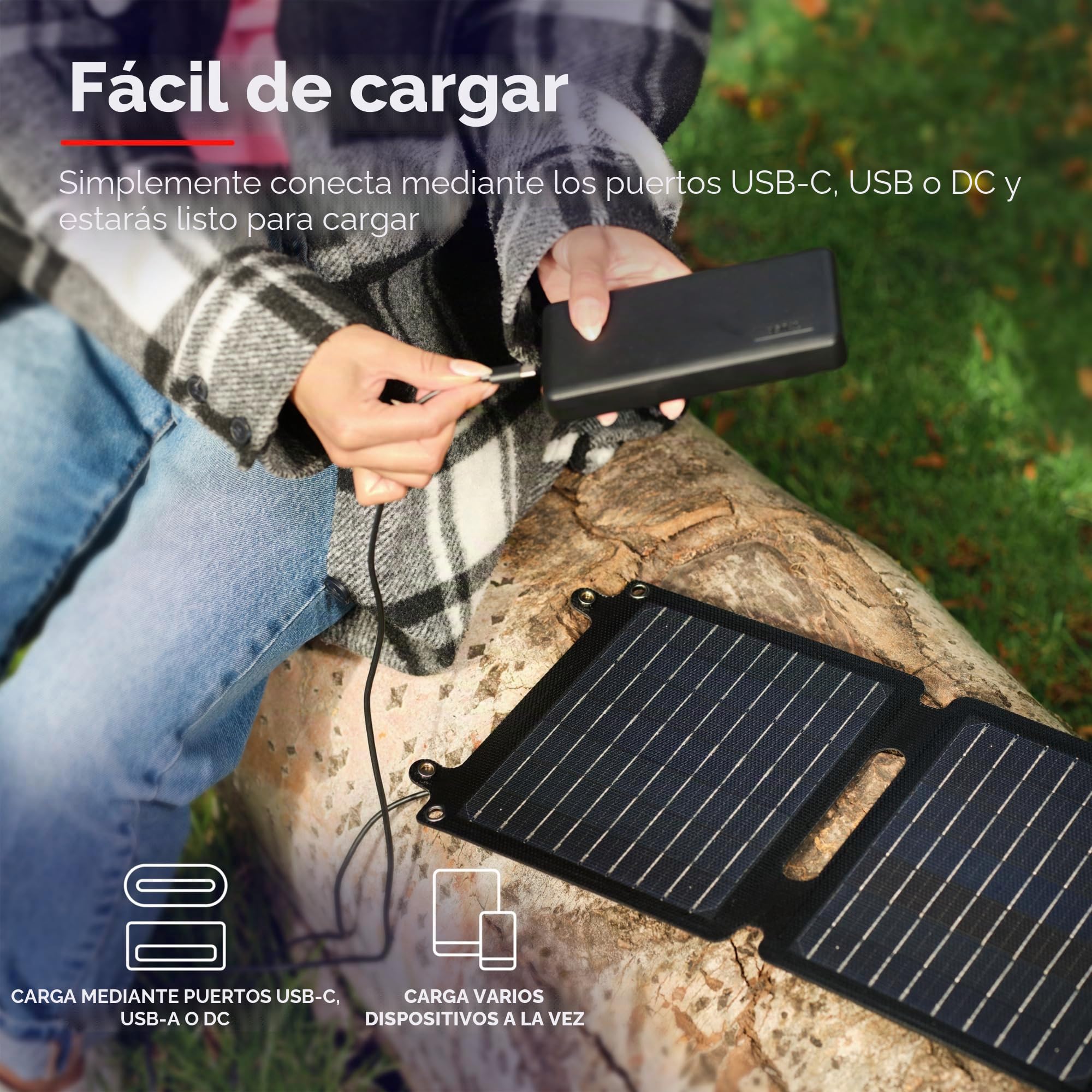Trust Zuny 40W Panel Solar Portátil USB-C USB-A, Placa Solar Camping | Cargador Portátil 15W, Puerto de Salida DC, Batería Cargador para Movil iPhone iPad Samsung Tablet Power Bank Viajar