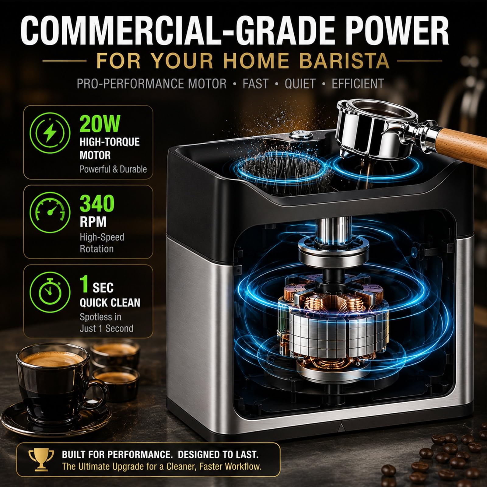 Caja de Golpeteo Eléctrica para Espresso, Herramienta de Limpieza Rápida de Mango, Estación Multi-Instalación Ahorro de Espacio para Mesa o Pared(White)