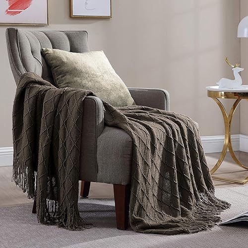 Miniatura 4 de Walensee - Manta para sofá, manta tejida 100% acrílica, manta decorativa ligera con borlas para silla, cama, sofá, viaje, apta para todas las