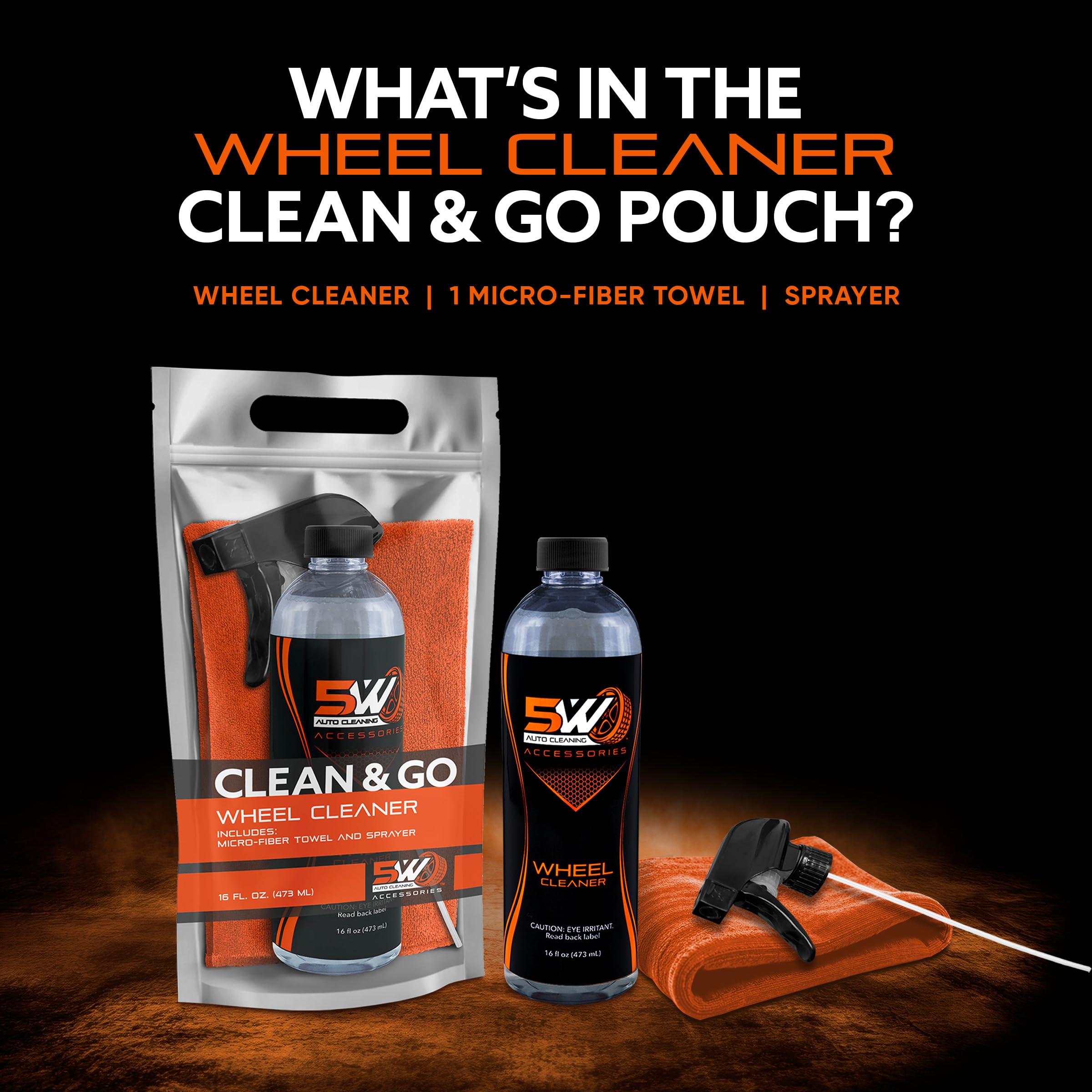 5W Auto Clean & Go - Wheel Cleaner, 16oz Bottle - Remove Brake Dust Without Harsh Acids or Heavy Solvents, High Foaming Formula Safely Lifts Dirt