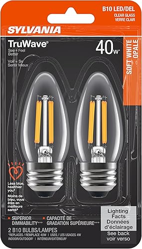 SYLVANIA - Bombilla LED TruWave Natural Series Décor B10, equivalente a 40 W, base media, regulable, 2700 K, color blanco suave, 2 unidades
