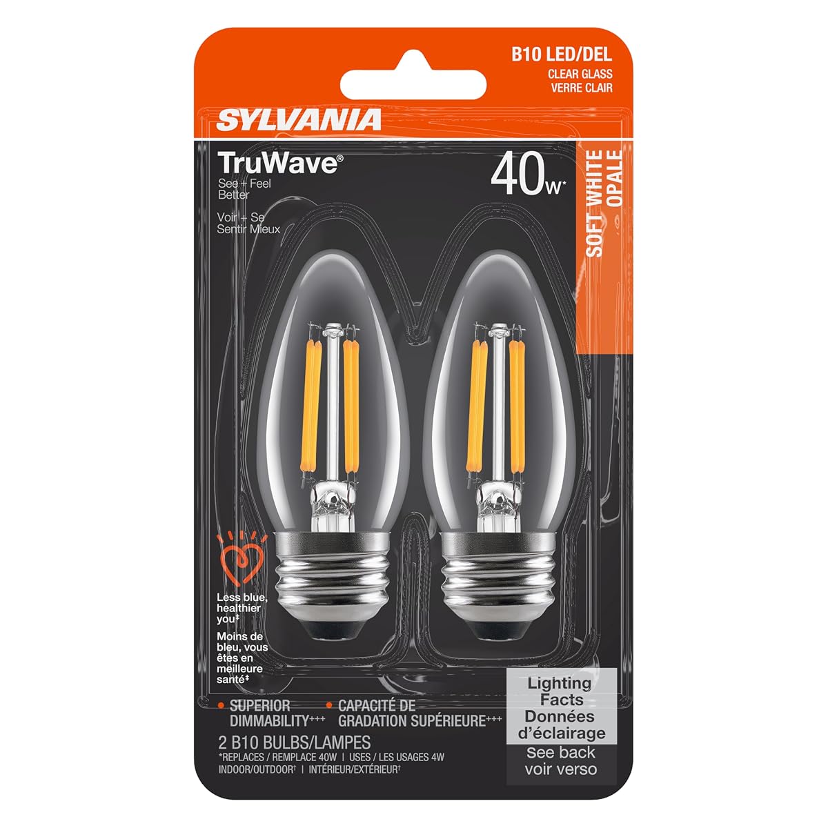 Sylvania Led Truwave Natural Series Candelabra Light Bulb, 40W Soft White