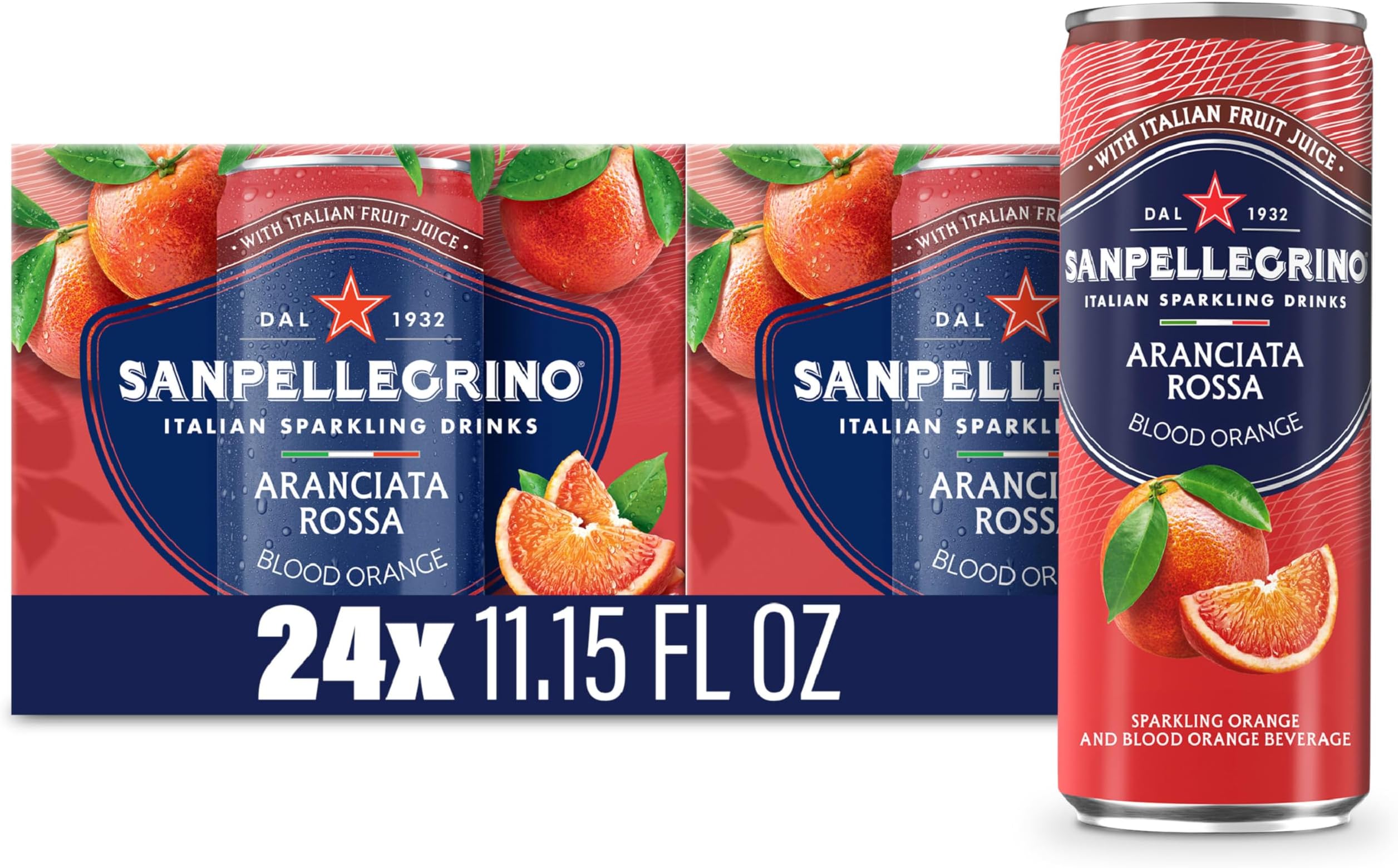 Sanpellegrino Italian Sparkling Drink Aranciata Rossa, Sparkling Orange and Blood Orange Beverage, 11.15 Fl Oz (Pack of 24)