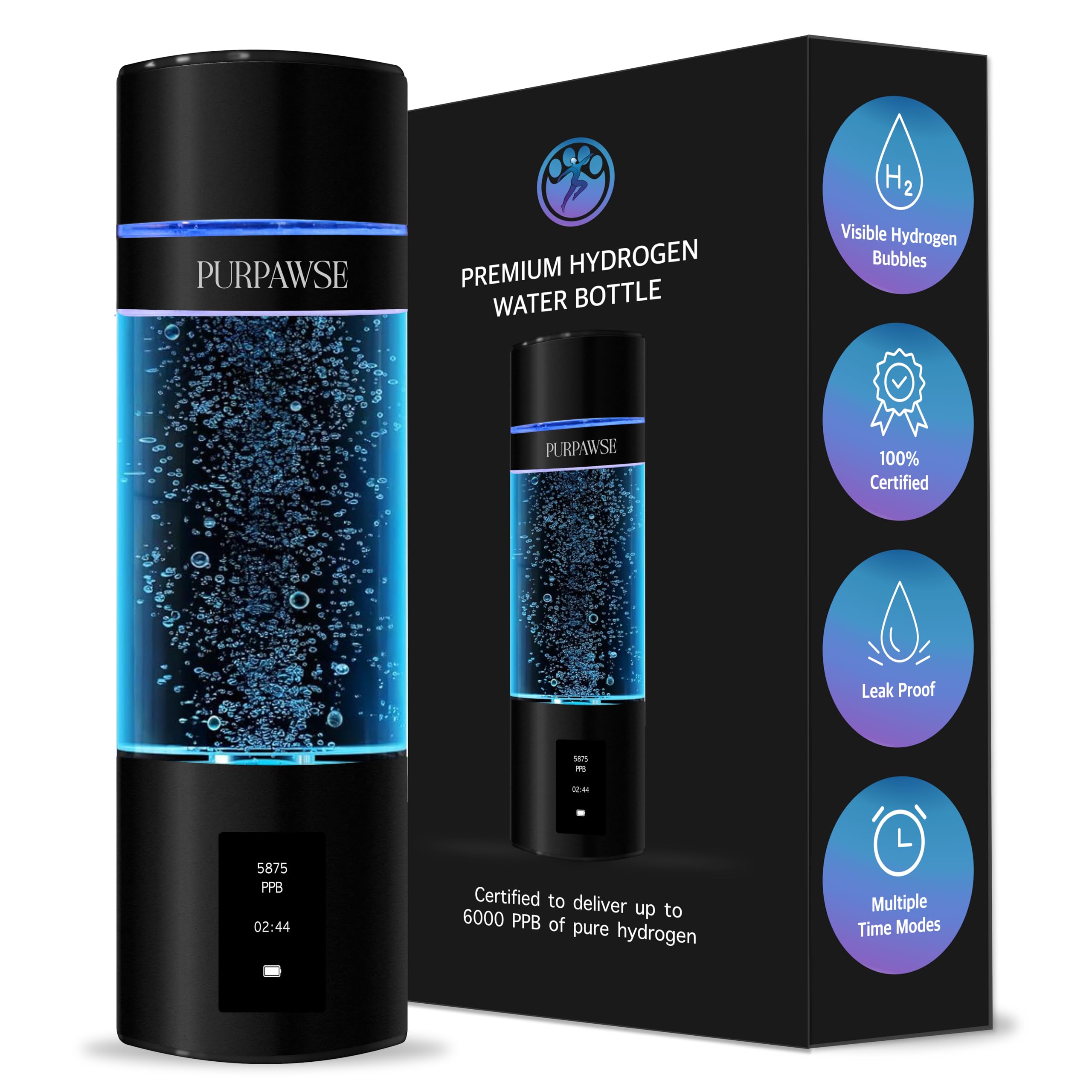 Portable Hydrogen Water Bottle Generator Up to 6000 PPB with SPE PEM Technology Hydration Hydrogenated Water Bottle Athletic