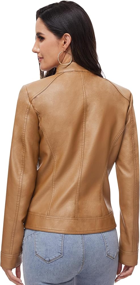 Fahsyee Women's Faux Leather Jackets, Zip Up Motorcycle