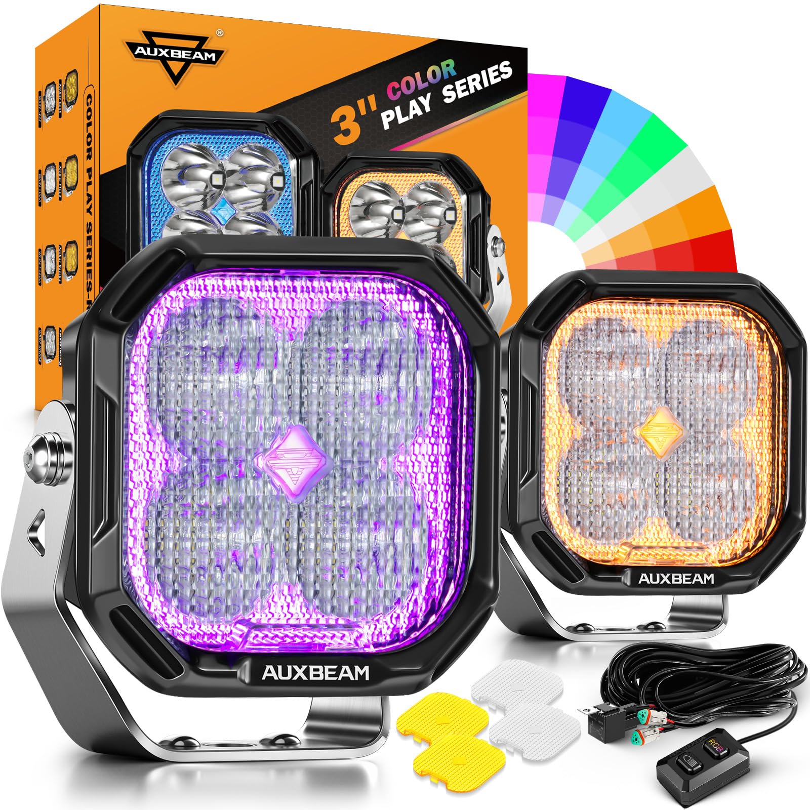 Amazon.co.jp: Auxbeam RGB 3インチ LED ポッド 7色 変化する