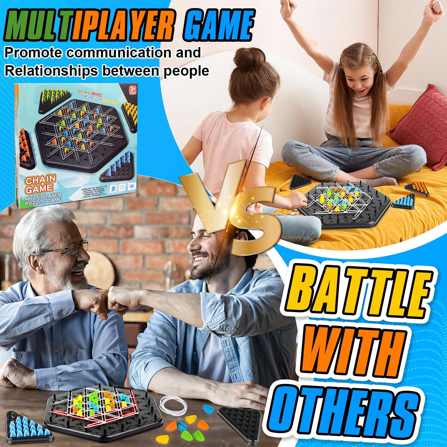 Chain Triangle Game, 2 Player Triangle Games, Triggle Rubber Chess Board Games for 2 Players, Triggle Board Game with Rubber Band - Image 4