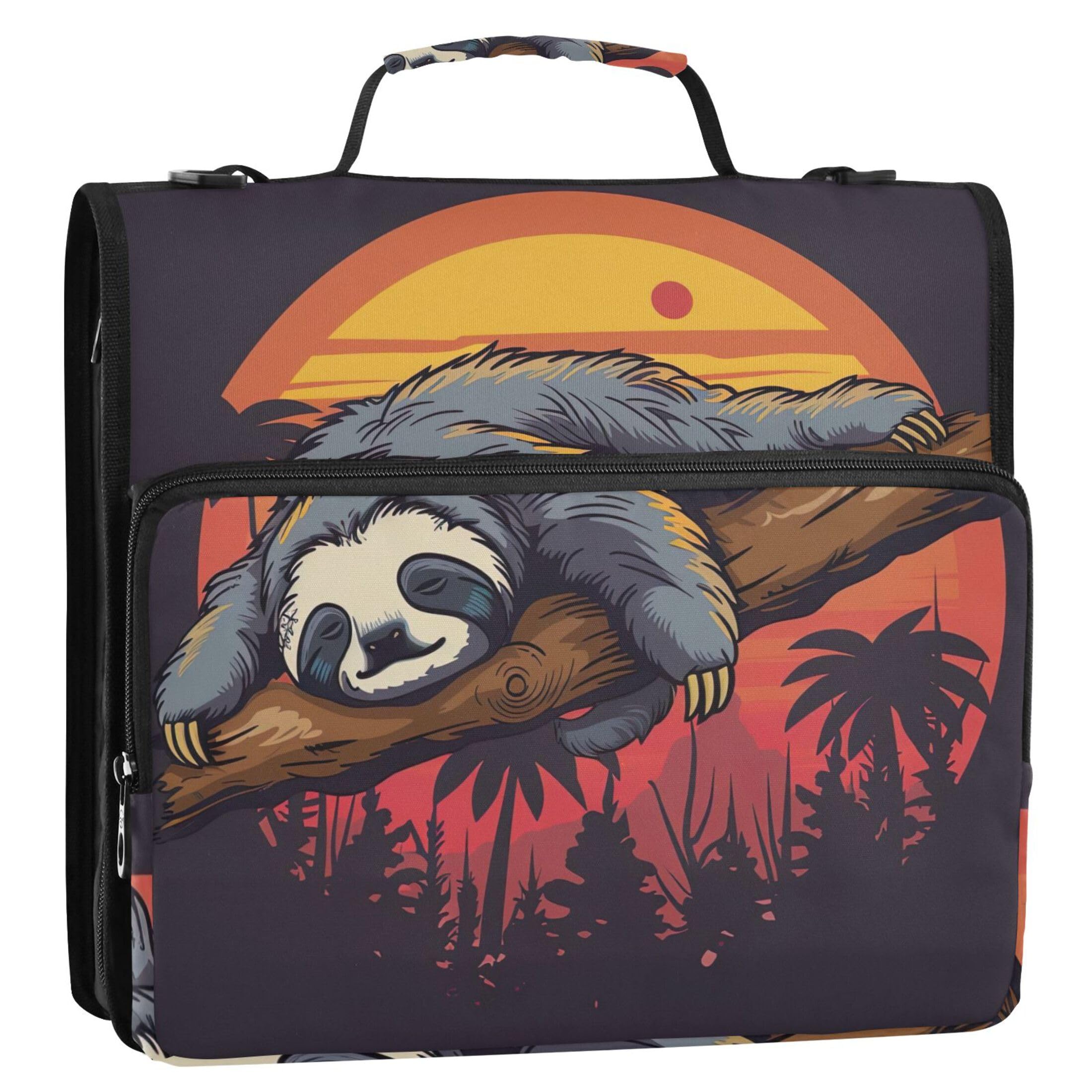 Cute Sloth Sleeping Sunset Zipper Binder Organizer 1.5 Inch 3 Ring Binders Heavy Duty School Binders Bag with Shoulder Strap Storage Portfolio Folder with Handle — image 1