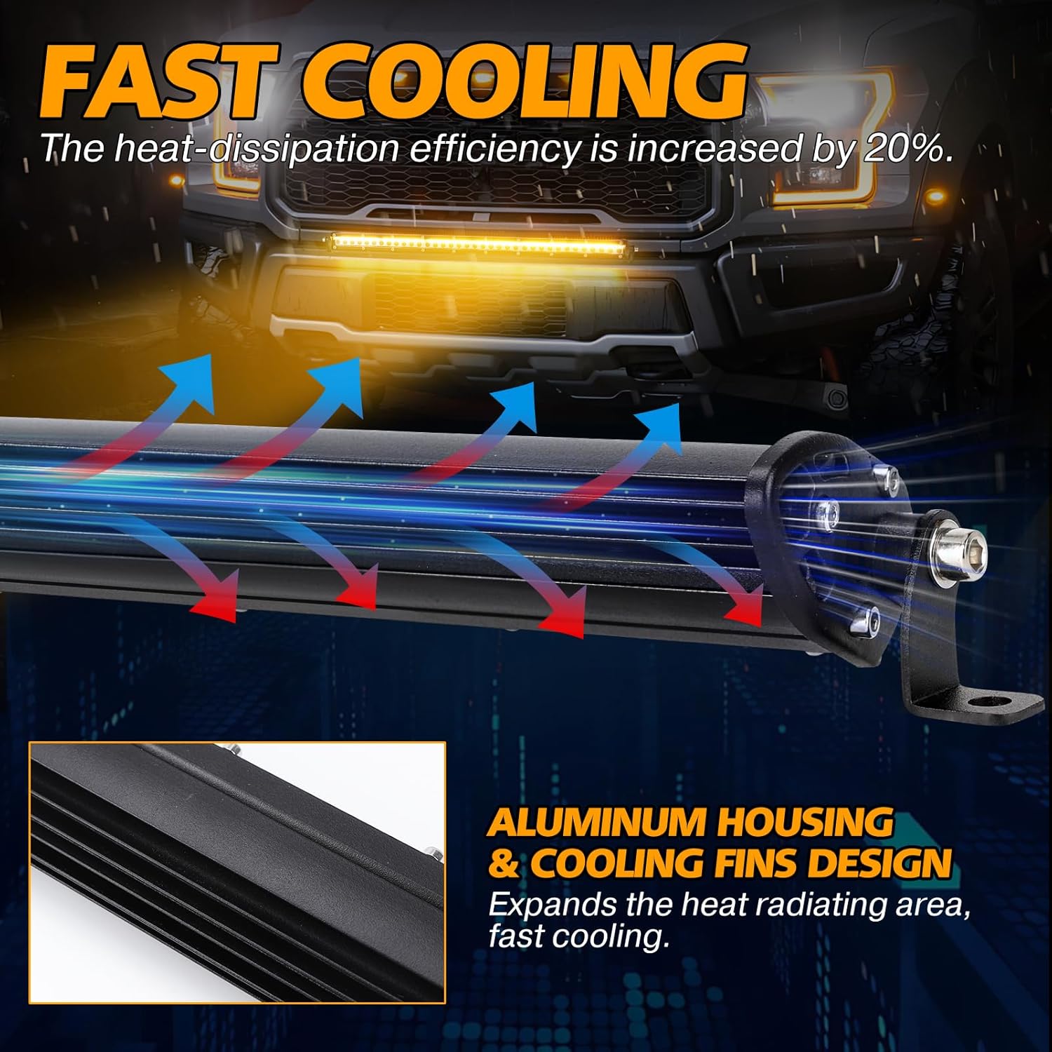 OPP ULITE 20inch Led Light Bar White & Yellow Strobe Light 1 Solid Mode & 15 Flashing Mode, 126pcs Led Spot Beam Slim Driving Work Lights for 4x4 Trucks SUV ATV UTV, 1PC Pack