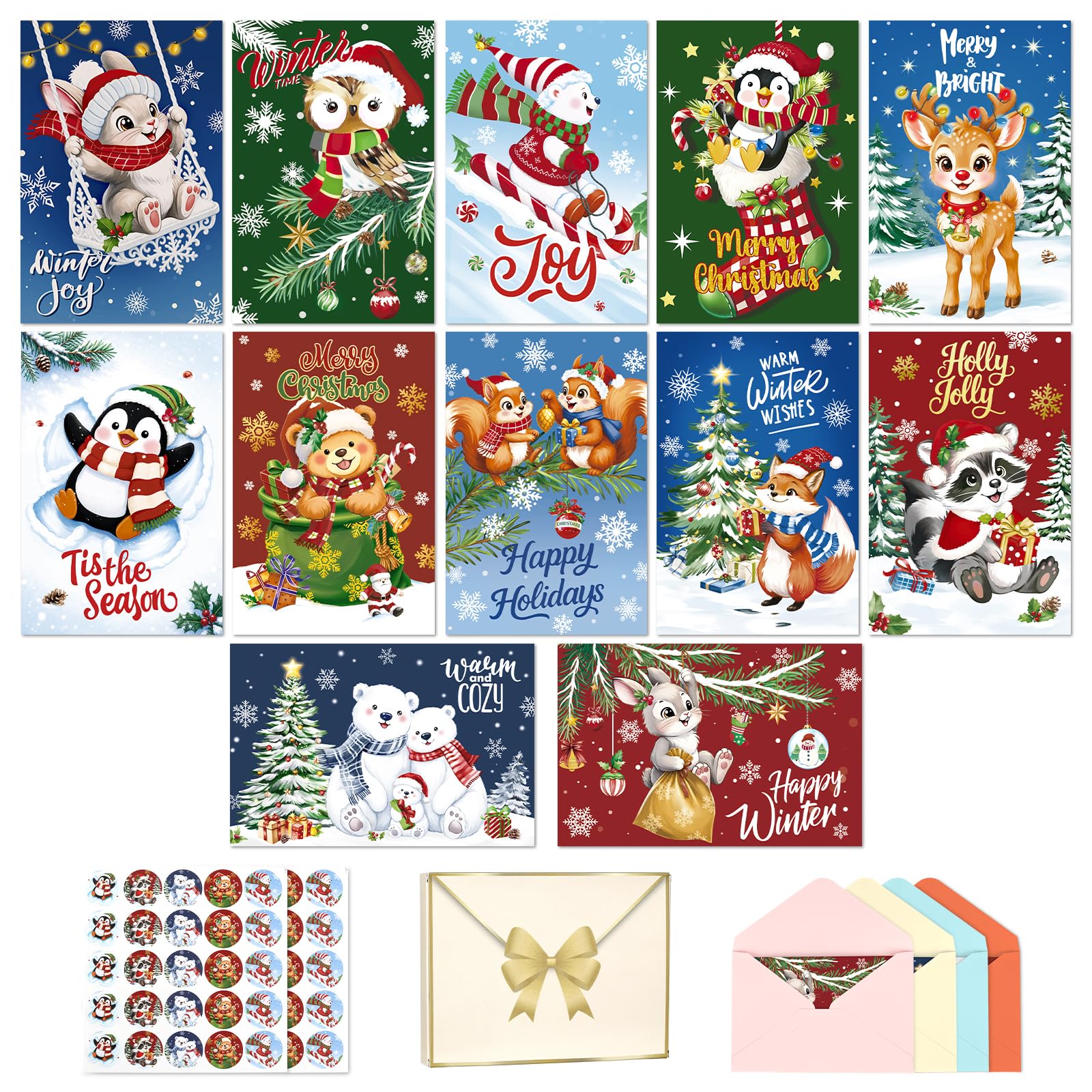 Decalsweet Christmas Greeting Cards Seasonal Cards with Envelopes 36 pieces