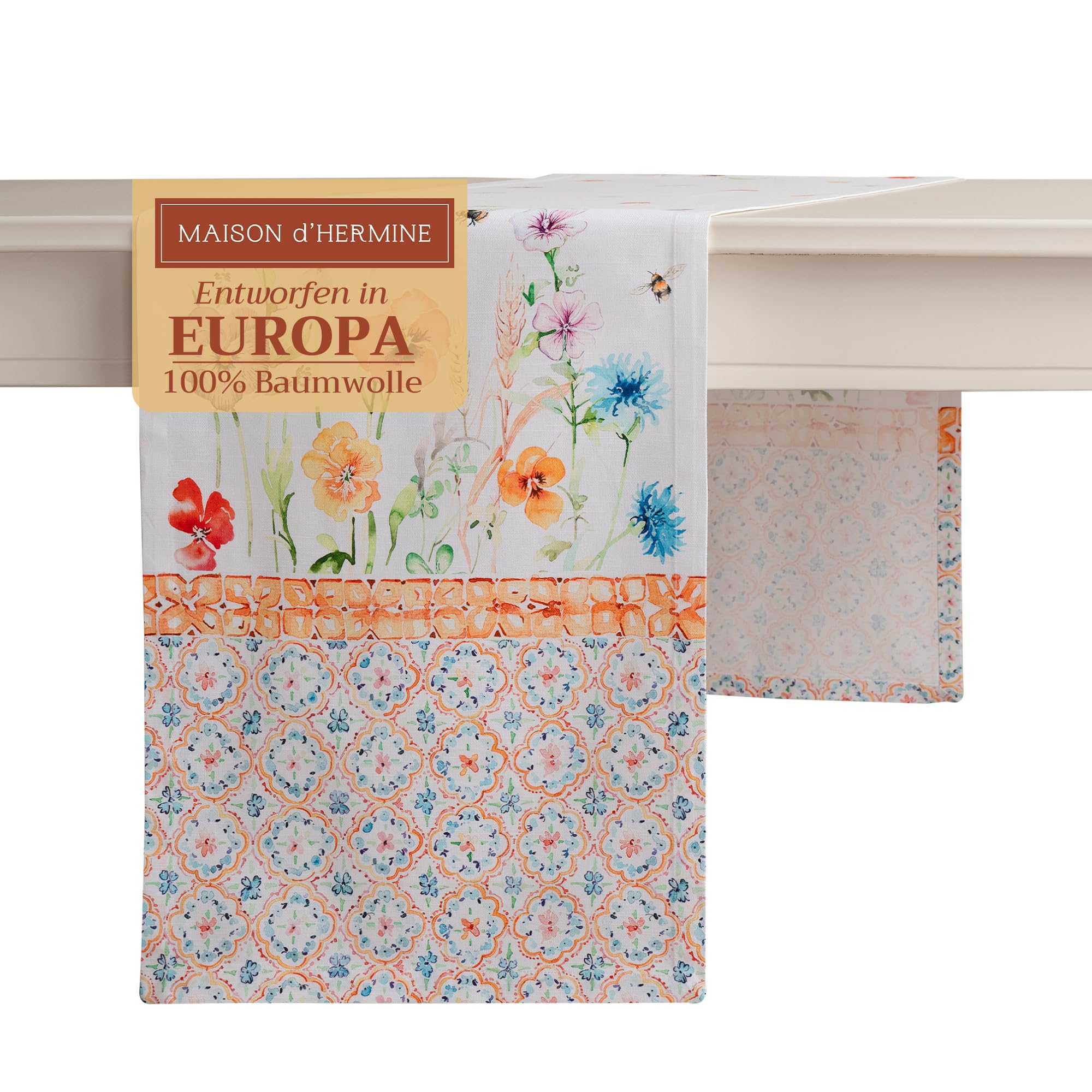 Maison d' Hermine Table Runner, 100% Cotton, Decorative Washable Table Runner, Easter Table Runner for Dining, Home, Wedding, Banquet, Buffet, Summer Whisper - Spring/Summer (50cm x 150cm)