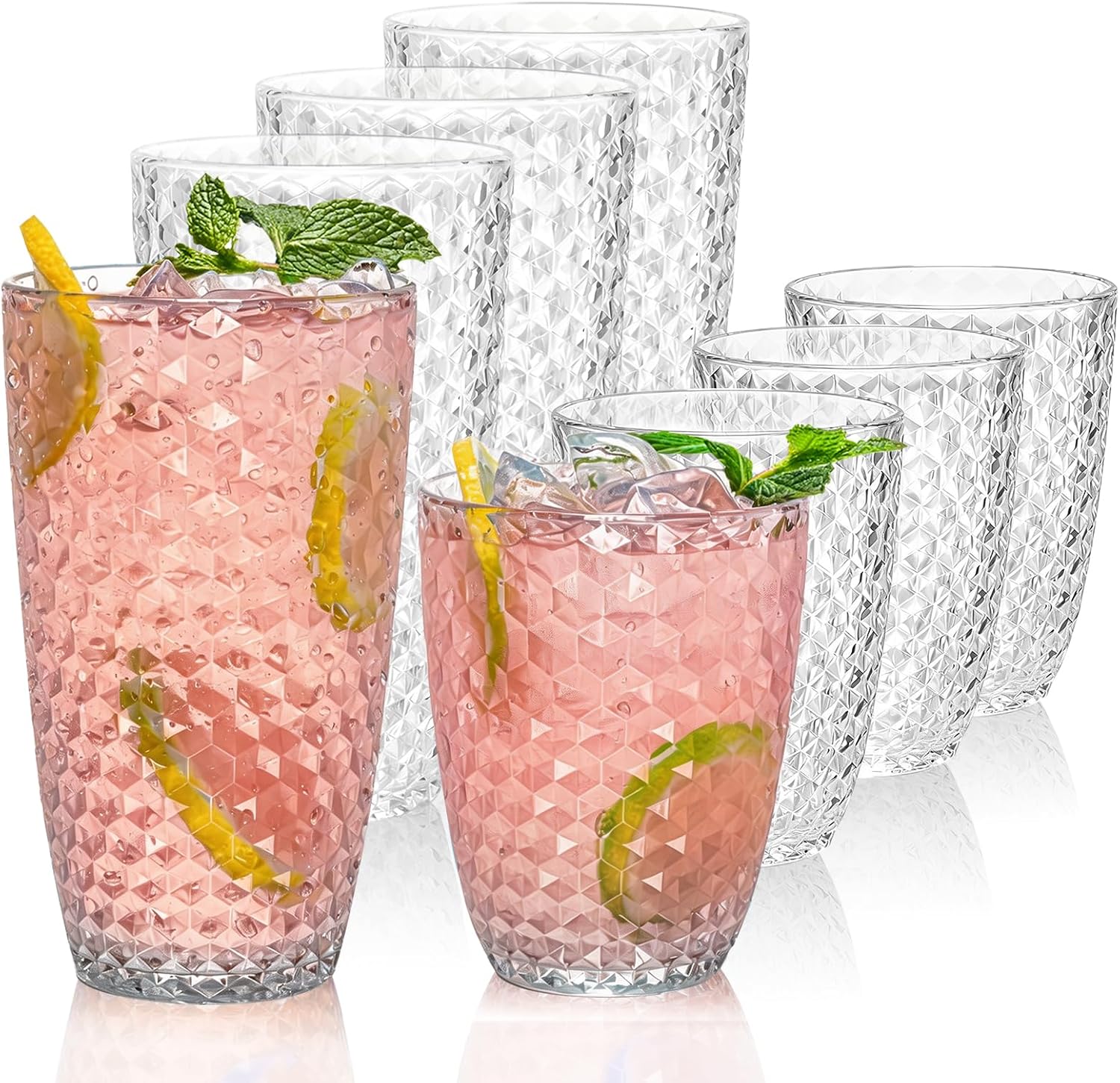 BELLAFORTE Shatterproof Plastic Tumbler Set – Laguna Beach 19oz Tall & 12oz Short Drinking Glasses – Unbreakable Stackable Drinkware for Indoor Outdoor, Dishwasher Safe, BPA Free (Blue, 12)