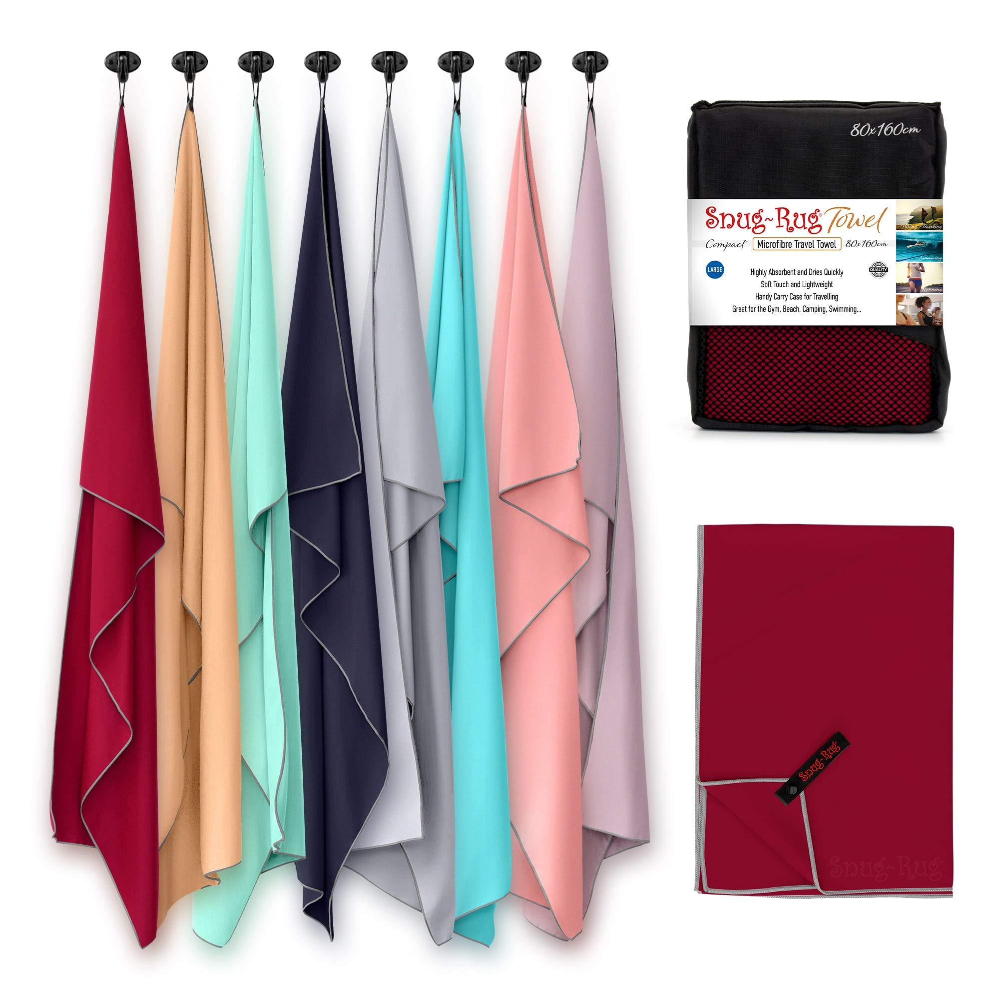 Snug Rug Jester Red Microfibre Beach Towel Large 80 X 160Cm – Super Absorbent Quick Drying Lightweight Sand Proof Beach Towels