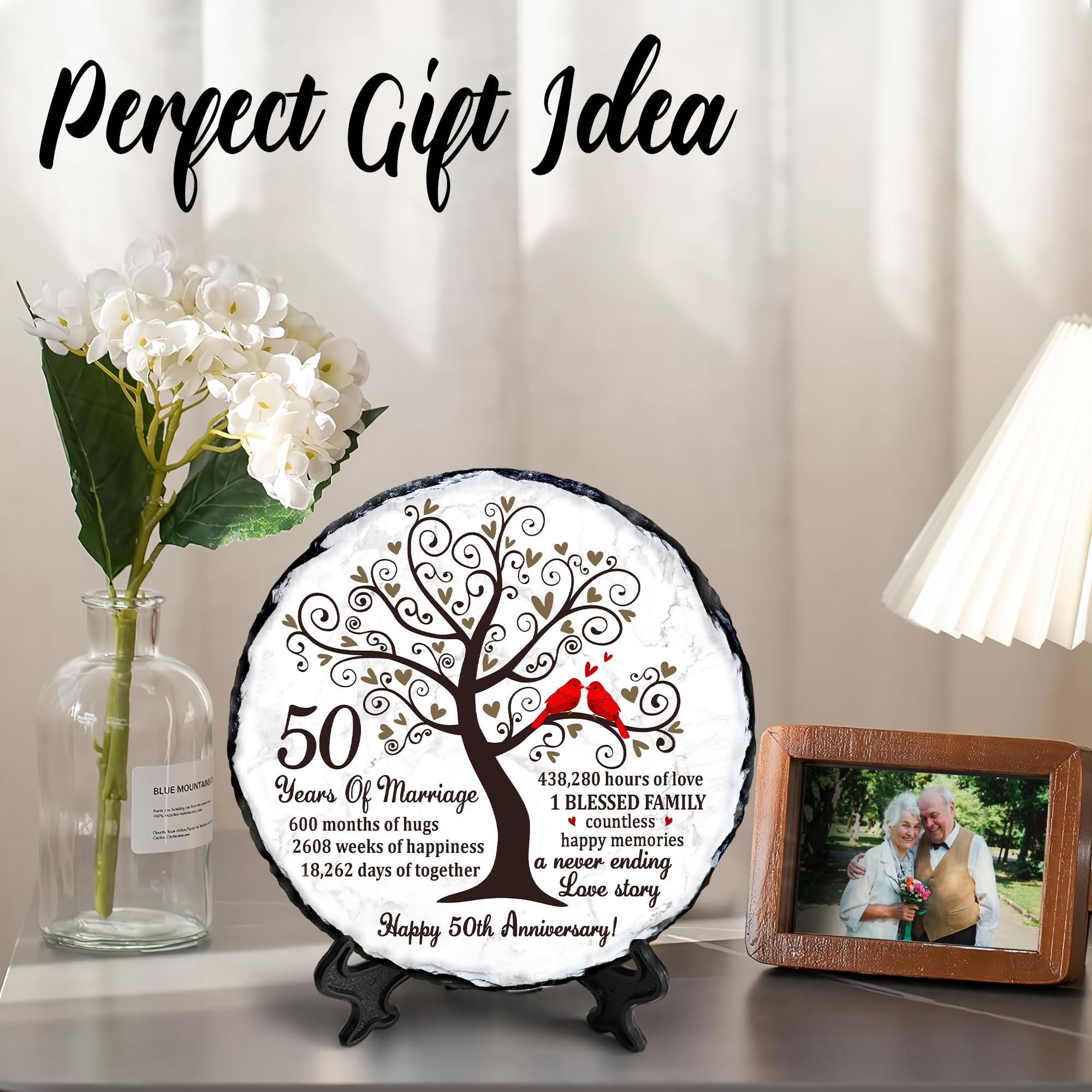 Golden Couple Slate Plate – 50th Wedding Anniversary for Parents, Gifts for Husband and Wife – Unique Decorative Keepsake Sign to Celebrate 50 Years of Love and Marriage