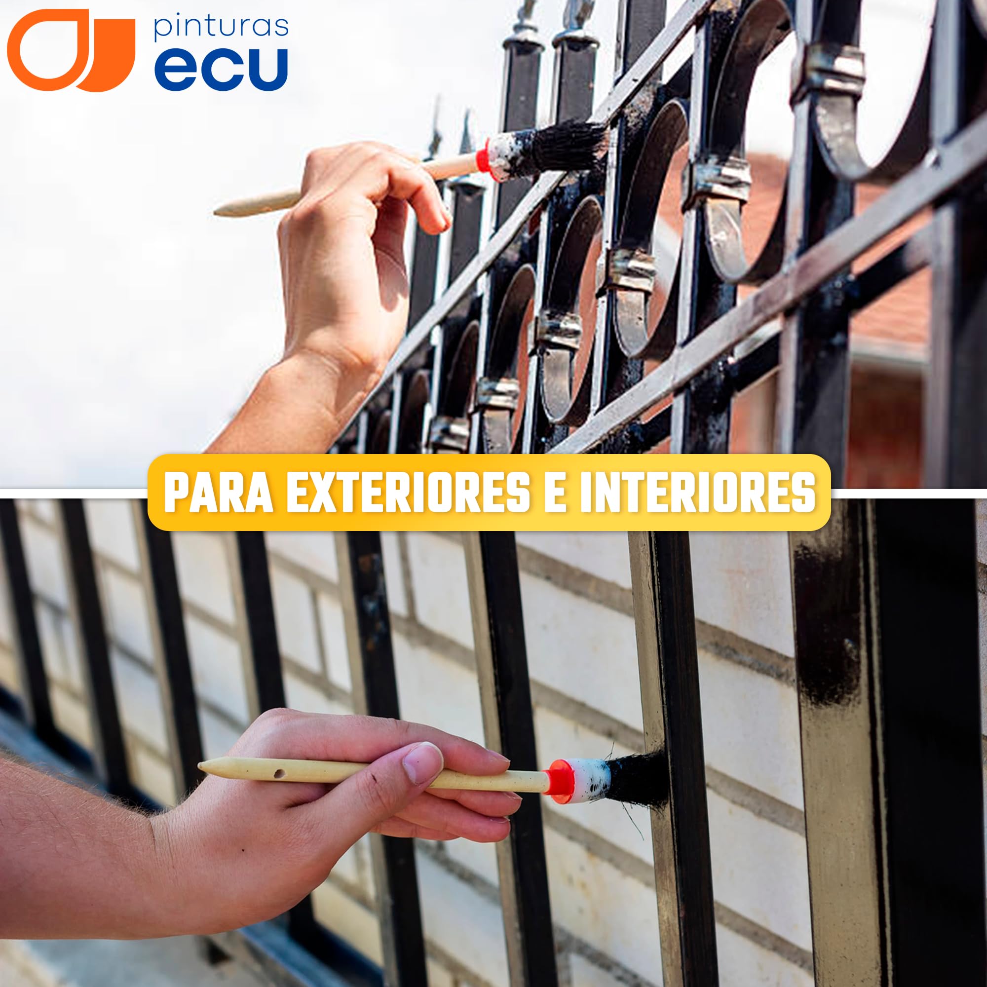 PINTURAS ECU - Esmalte Antioxidante - Esmalte directo sobre óxido - Color Negro Forja - 750 ml - Pintura antioxido metal - Superficie Exterior e Interior - Acabado Mate y de Rápido Secado