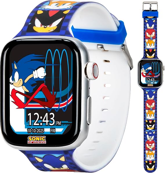 Sonic The Hedgehog Kids Smartwatch Bluetooth Calling, Messages, Camera, Music, Sleep Tracker, Fitness & Activity Apps 6 Watch Faces, Touchscreen, USB Rechargeable Fits Wrists 5.5 to 8