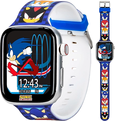 Smartwatch infantil Sonic the Hedgehog – Chamadas Bluetooth, mensagens, câmera, música, rastreador de sono, aplicativos de fitness e atividades – 6 mostradores de relógio, tela sensível ao toque