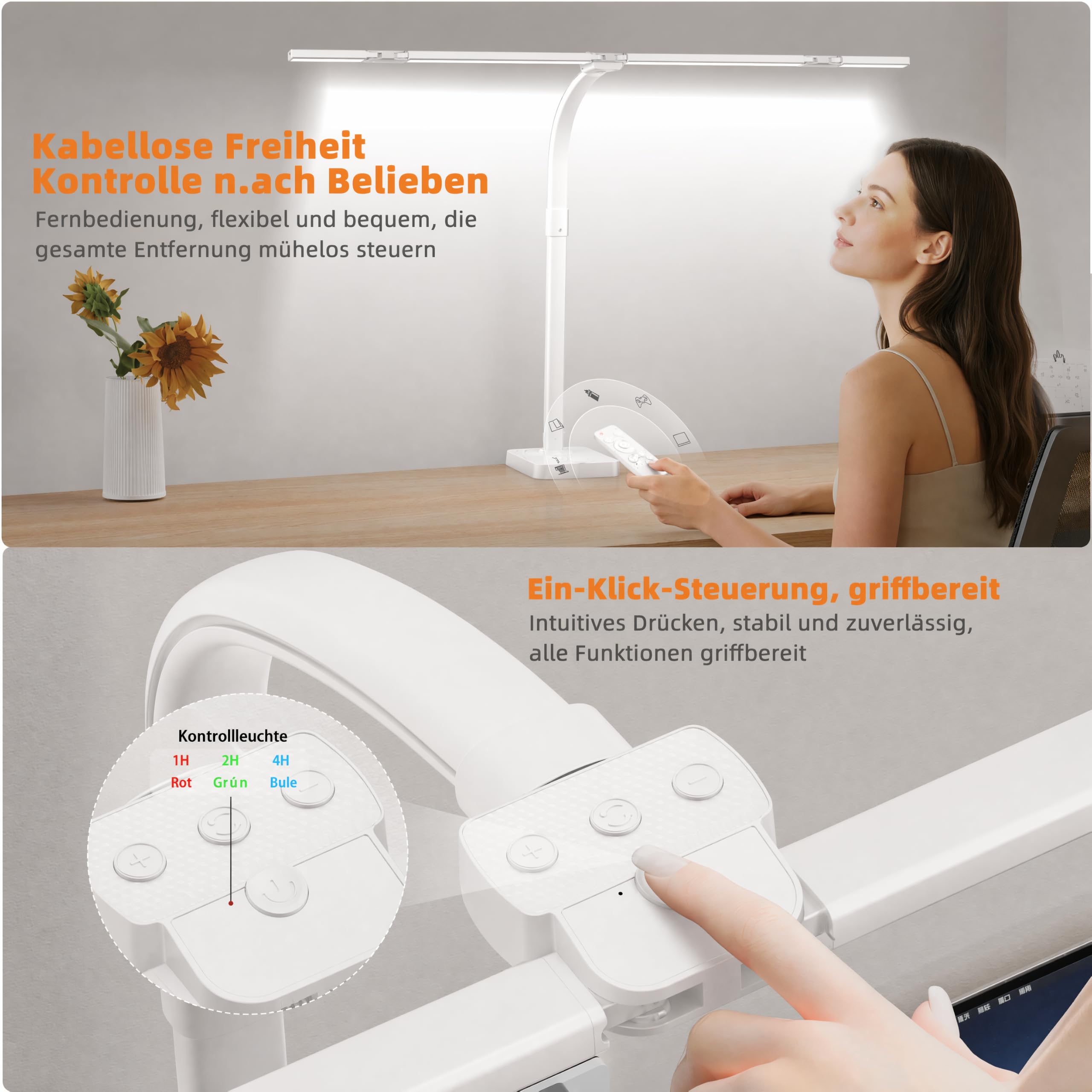 TANTU Lampa biurkowa LED, ściemniana, 24 W, 80 cm, z funkcją ładowania, bezprzewodowa ładowarka, funkcja ładowania USB, lampa architektoniczna, lampa stołowa, 5 temperatur barwowych, 5 poziomów jasności, czarna lampa biurowa