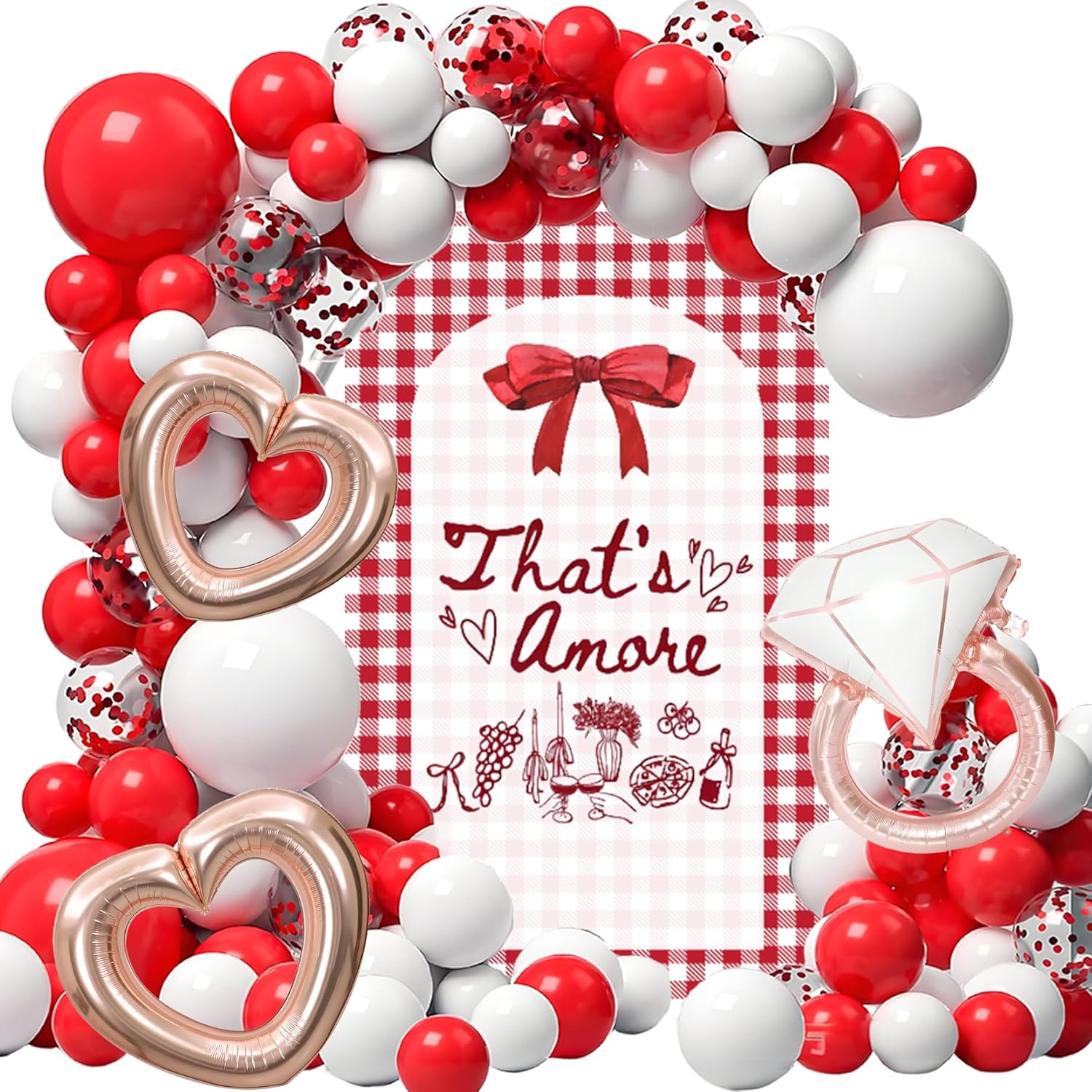 150 PCS That's Amore Bridal Shower Decorations - TrinhGuo Thats Amore Party Decorations Balloon Set, Red Italian Themed Engagement Wedding Bachelorette Party Backdrop Balloons Garland Kit