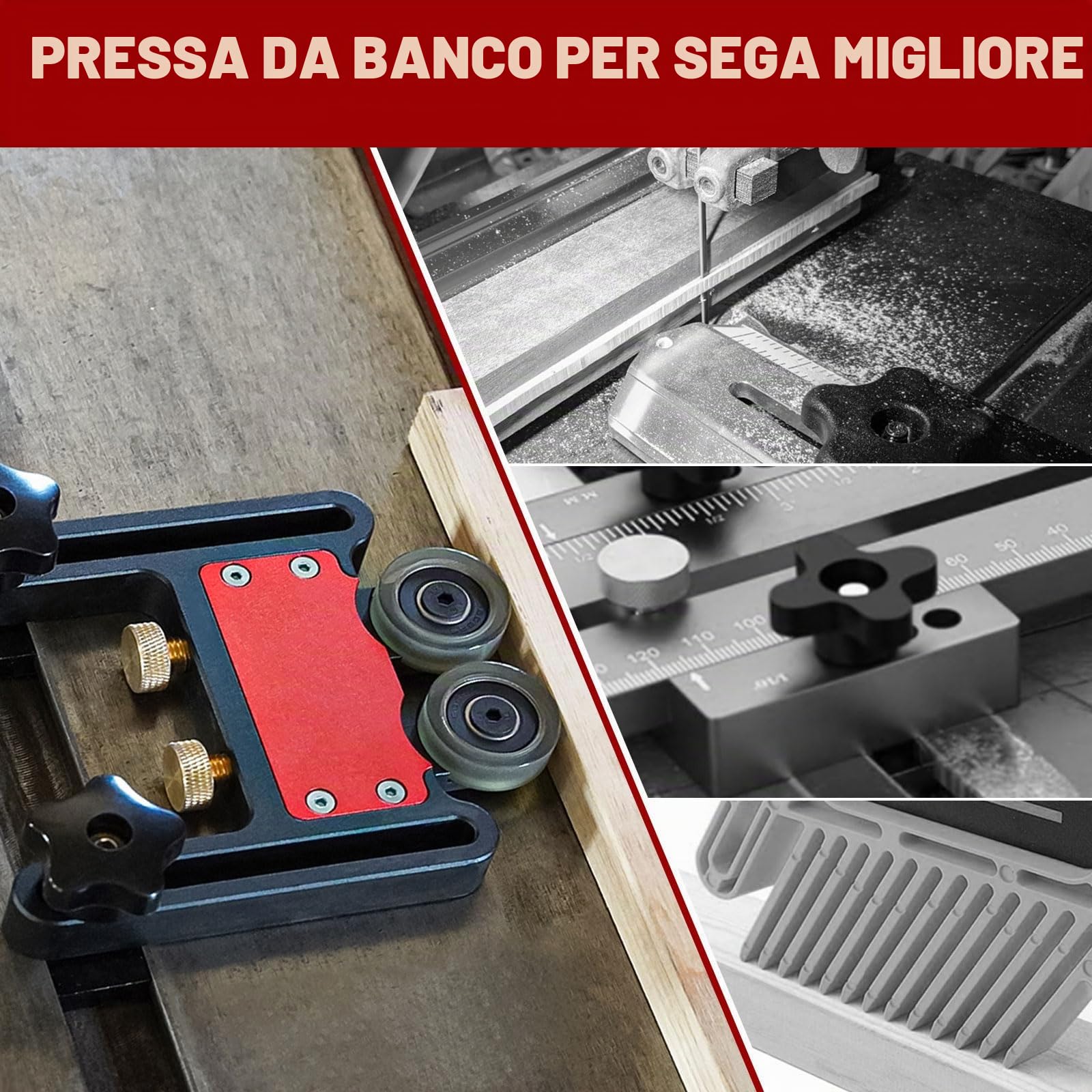 Tavole a piuma per sega da tavolo, guida per pressatura, rullo a doppio cuscinetto, in lega di alluminio, regolabile, strumenti mobili per la lavorazione del legno, processo da 5 mm, per falegnami (2
