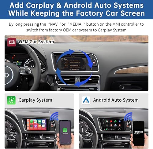 Miniatura 3 de Road Top Kit inalámbrico Carplay Android Auto Retrofit para Audi A4 A5 S4 S5 RS4 RS5 Q5 2008-2015 con actualización de pantalla de fábrica 3GMMI,