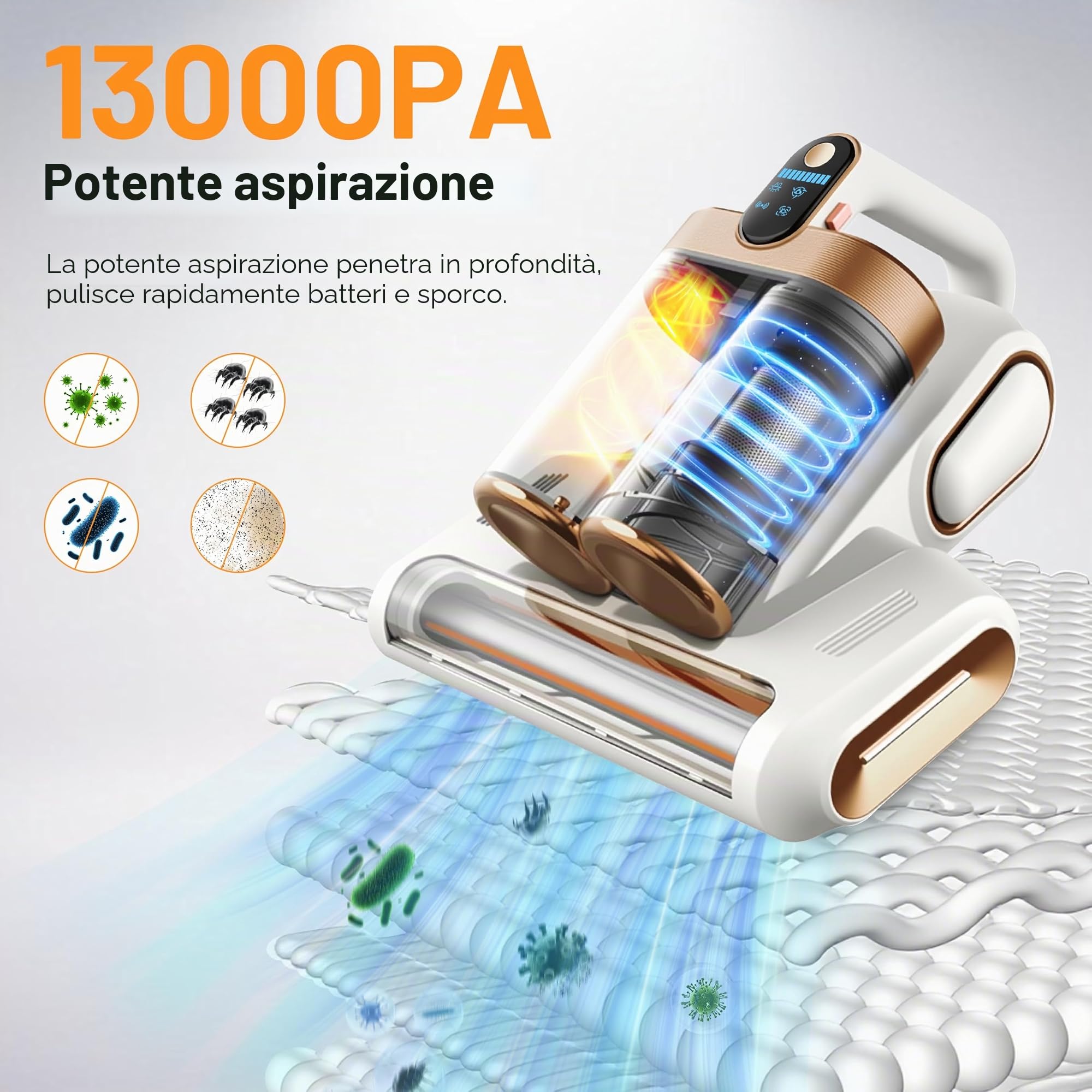 Elecbee Battimaterasso Antiacaro, Pulisci Materasso Senza Filo, Aspirapolvere per Materassi, Sterilizzazione UV, Ideale per Materassi, Divani e Mobili Imbottiti, Ricarica di Tipo C