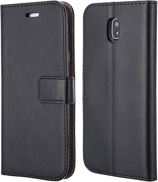 AMAZE!UK Galaxy J3 2017 Black Leather Wallet Flip Book Smart Case Samsung J3 2017 Open ID Credit Card Holders/Wallet Case Cover (Galaxy J3 2017 (J330))