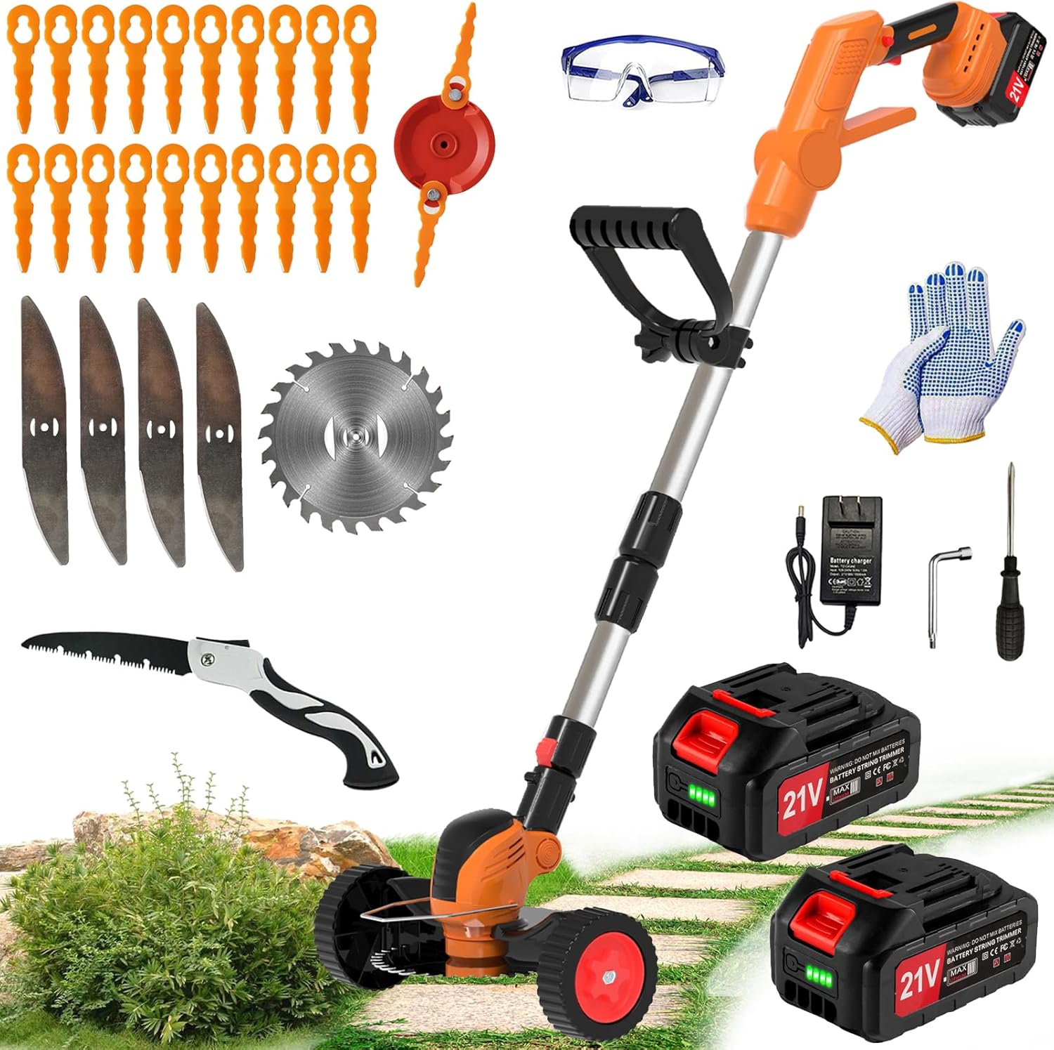 Cordless Weed Wacker 21V Electric Lightweight Edger Battery Powered Grass Trimmer/Lawn Edger/Mower/Brush Cutter